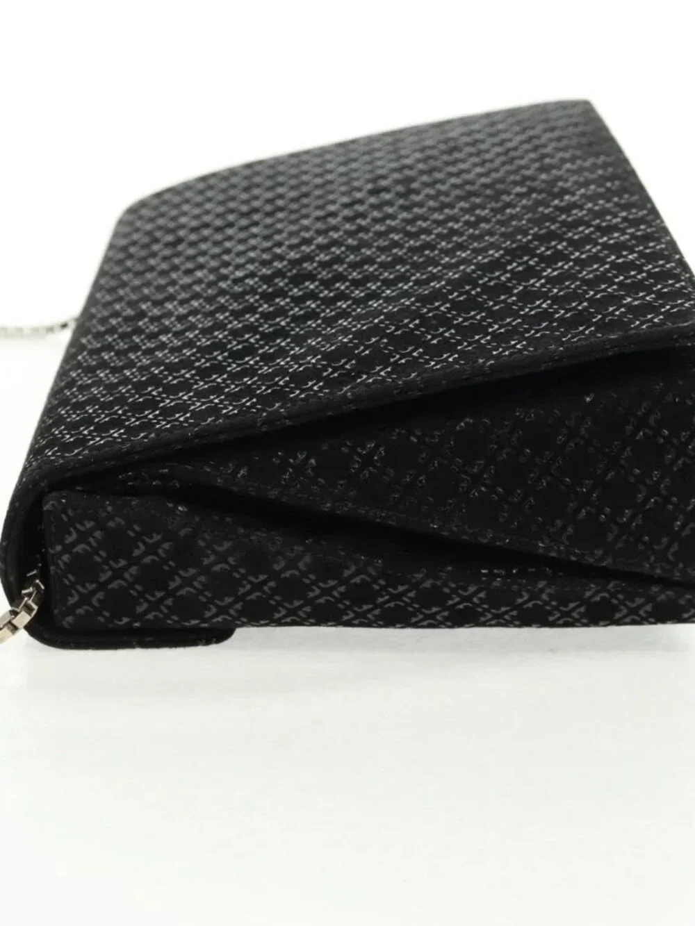 Salvatore Ferragamo Chain Shoulder Bag Suede Black Silver Auth 154248V